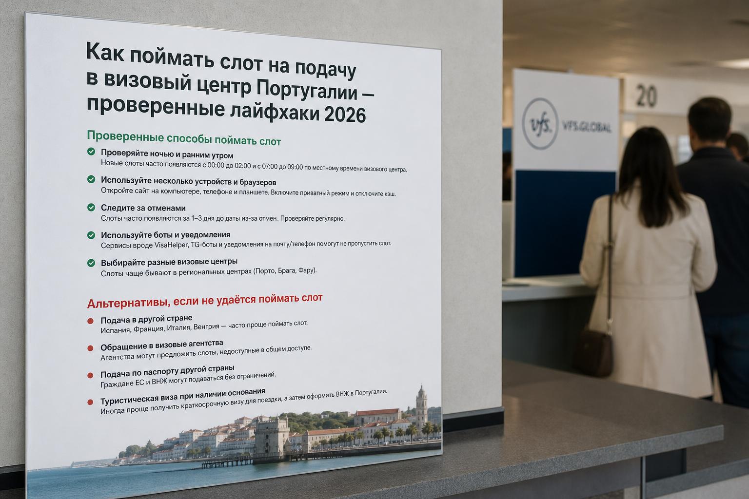 Как поймать слот на подачу в визовый центр Португалии — проверенные лайфхаки 2026. Альтернативы, если поймать слот не получается