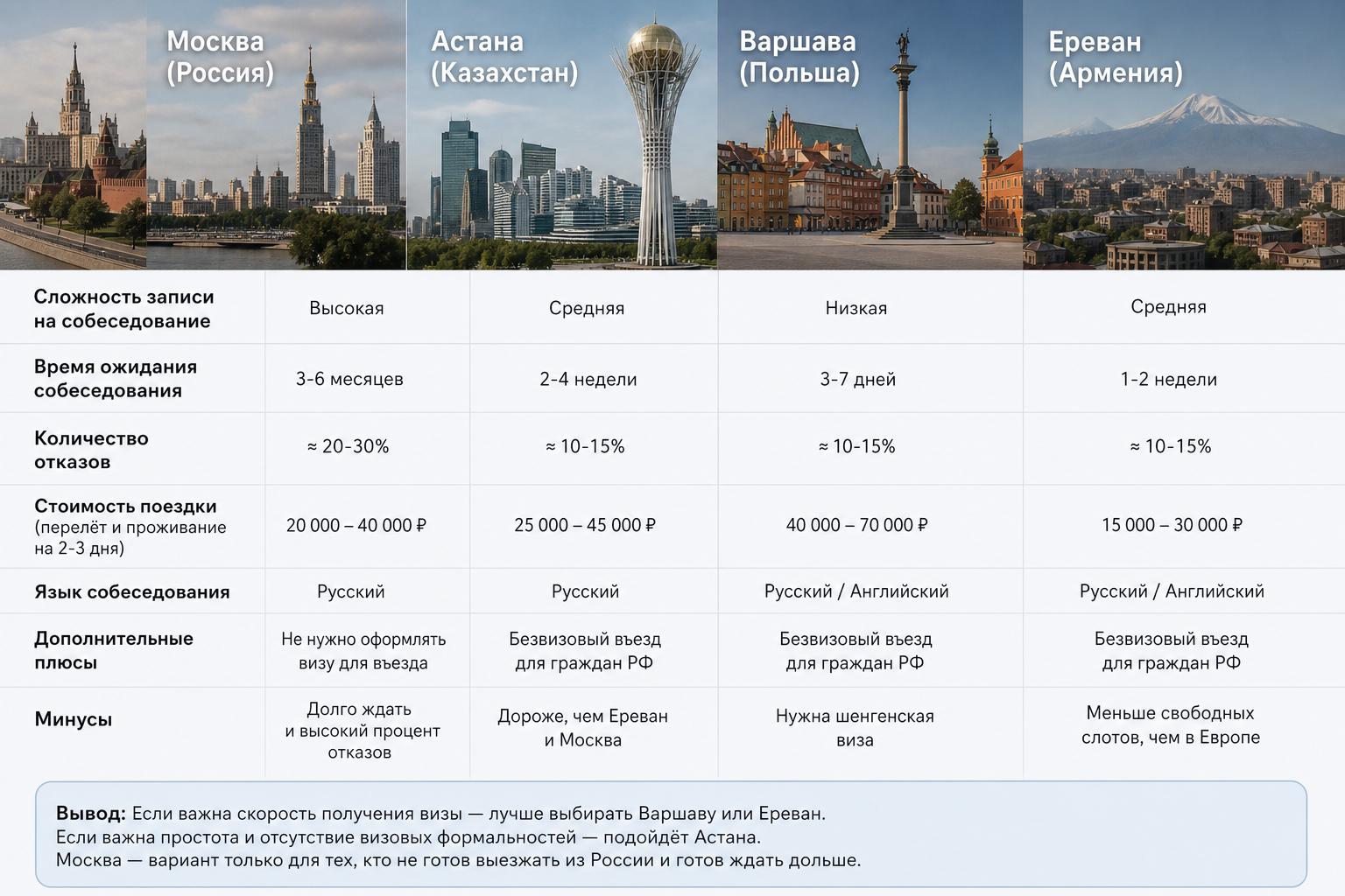 В какой стране сдавать собеседование на визу США в 2026 году — сравнение Москвы, Астаны, Варшавы и Еревана
