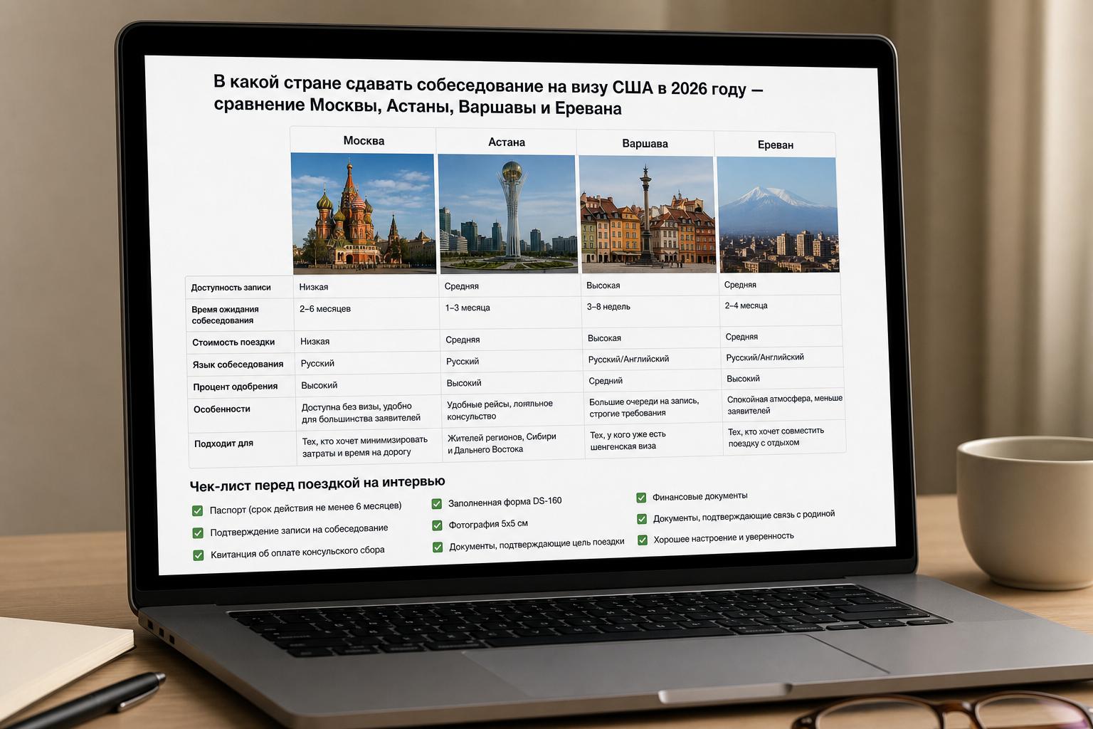 В какой стране сдавать собеседование на визу США в 2026 году — сравнение Москвы, Астаны, Варшавы и Еревана. Чек-лист перед поездкой на интервью В какой стране сдавать собеседование на визу США в 2026 году — сравнение Москвы, Астаны, Варшавы и Еревана. Чек-лист перед поездкой на интервью