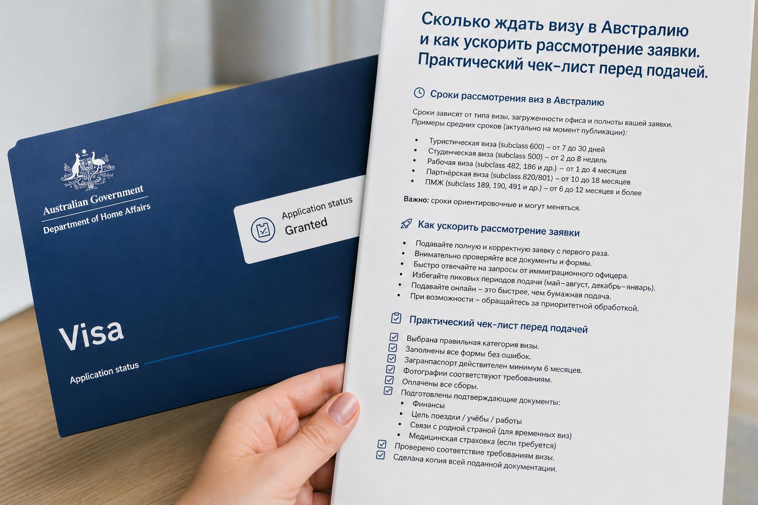 Сколько ждать визу в Австралию и как ускорить рассмотрение заявки. Практический чек‑лист перед подачей