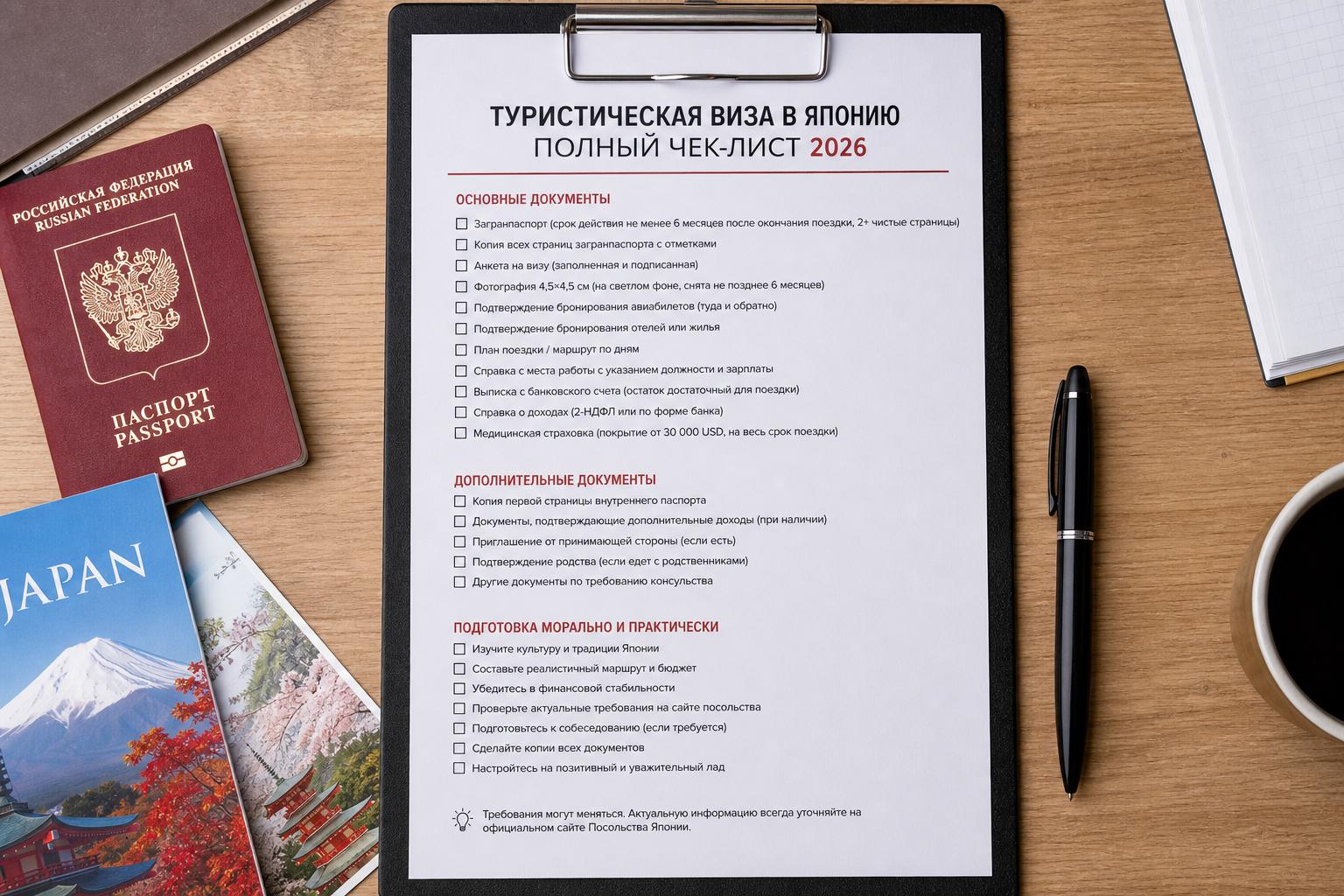 Какие документы нужны для туристической визы в Японию — полный чек-лист 2026. Как подготовиться морально и практически Какие документы нужны для туристической визы в Японию — полный чек-лист 2026. Как подготовиться морально и практически