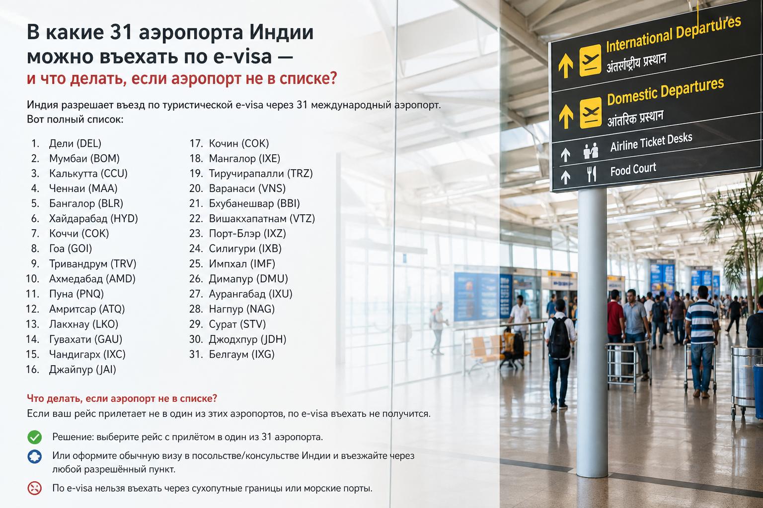 В какие 31 аэропорта Индии можно въехать по e-visa — и что делать, если аэропорт не в списке?