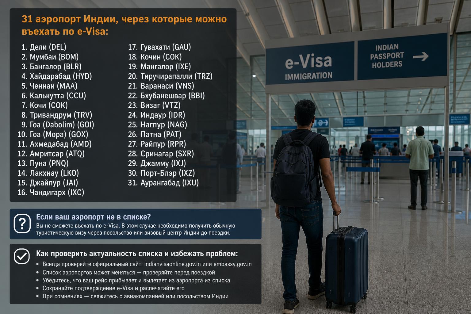 В какие 31 аэропорта Индии можно въехать по e-visa — и что делать, если аэропорт не в списке?. Как проверить актуальность списка и избежать проблем В какие 31 аэропорта Индии можно въехать по e-visa — и что делать, если аэропорт не в списке?. Как проверить актуальность списка и избежать проблем